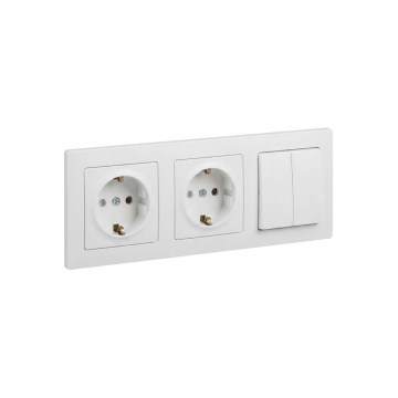 Legrand - Prise double domestique SCHUKO et interrupteur double en série č. 5 avec cadre SUNO 250V blanc