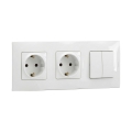 Legrand - Prise double domestique SCHUKO et interrupteur double série n° 5 avec cadre NILOE 250V blanc
