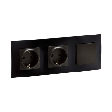Legrand - Prise double domestique SCHUKO et interrupteur unipolaire n° 1 avec enjoliveur NILOE 250V noir