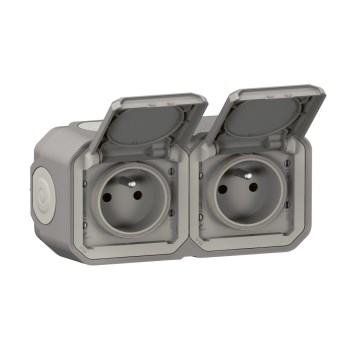 Legrand - Prise double extérieure 250V/16A PLEXO IP55 gris