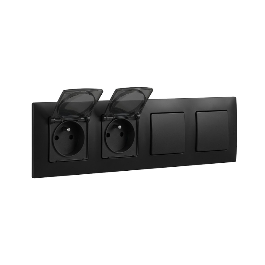 Legrand - Prise double extérieure et double interrupteur unipolaire n° 1 NILOE 250V noir