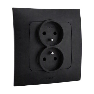 Legrand - Prise double murale avec cadre NILOE 250V noire