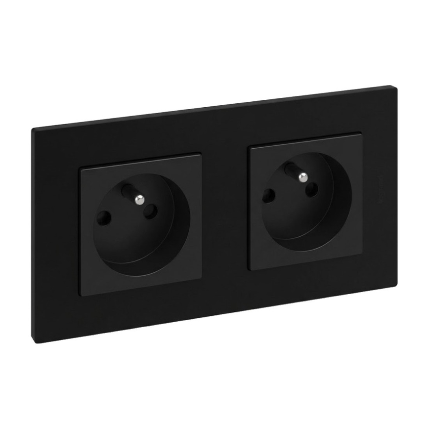 Legrand - Prise double murale avec cadre NILOE STEP 250V noire