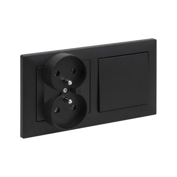 Legrand - Prise double pour habitation et interrupteur unipolaire n° 1 avec cadre SUNO, 250 V, noir