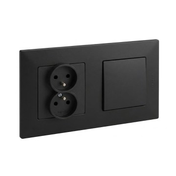 Legrand - Prise double pour usage domestique et interrupteur unipolaire avec cadre NILOE STEP 250V noir