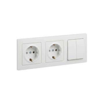 Legrand - prise double SCHUKO pour usage domestique et interrupteur double en série č. 5 avec cadre SUNO 250V blanc