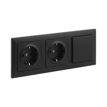 Legrand - Prise double SCHUKO pour usage domestique et interrupteur unipolaire n° 1 avec cadre SUNO 250 V noir