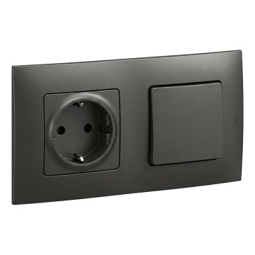 Legrand-Prise électrique SCHUKO et interrupteur unipolaire n°1 avec cadre NILOE noir