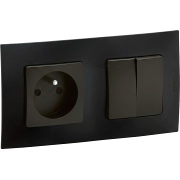 Legrand - Prise murale 250 V/16 A et interrupteur double n°5 avec cadre NILOE noir