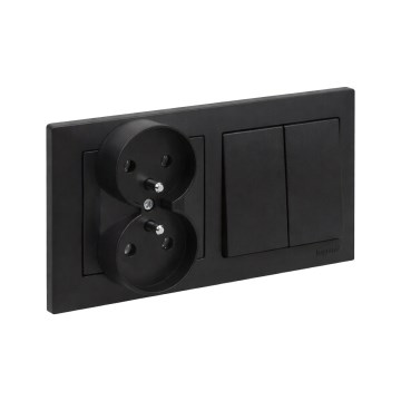 Legrand - Prise murale double et double interrupteur en série č. 5 avec cadre SUNO 250V noir