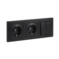 Legrand - Prise murale double SCHUKO et double interrupteur série n° 5 avec cadre SUNO 250V noir