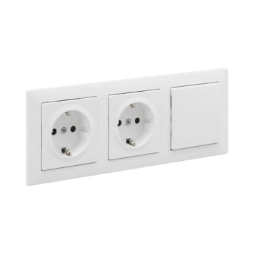 Legrand - Prise murale double SCHUKO et interrupteur unipolaire n°1 avec cadre SUNO 250 V blanc