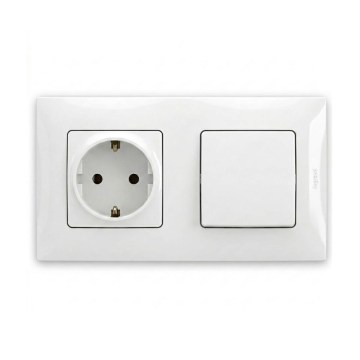 Legrand - Prise murale SCHUKO et interrupteur unipolaire n° 1 avec cadre NILOE 250V blanc