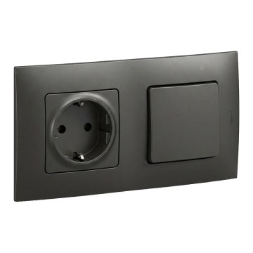 Legrand - Prise murale SCHUKO et interrupteur unipolaire n° 1 avec cadre NILOE 250V noir