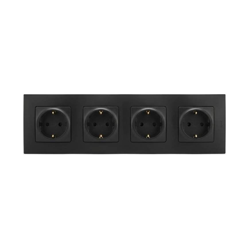 Legrand - Prise murale SCHUKO quadruple avec cadre NILOE 250V noire