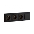 Legrand - prise triple domestique et interrupteur unipolaire n° 1 avec cadre NILOE 250V de couleur noire