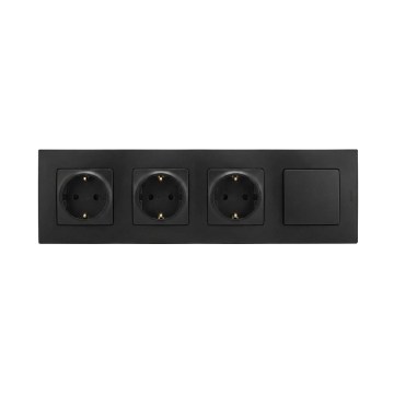 Legrand - Prise triple domestique SCHUKO et interrupteur unipolaire n° 1 avec cadre 250V NILOE noir
