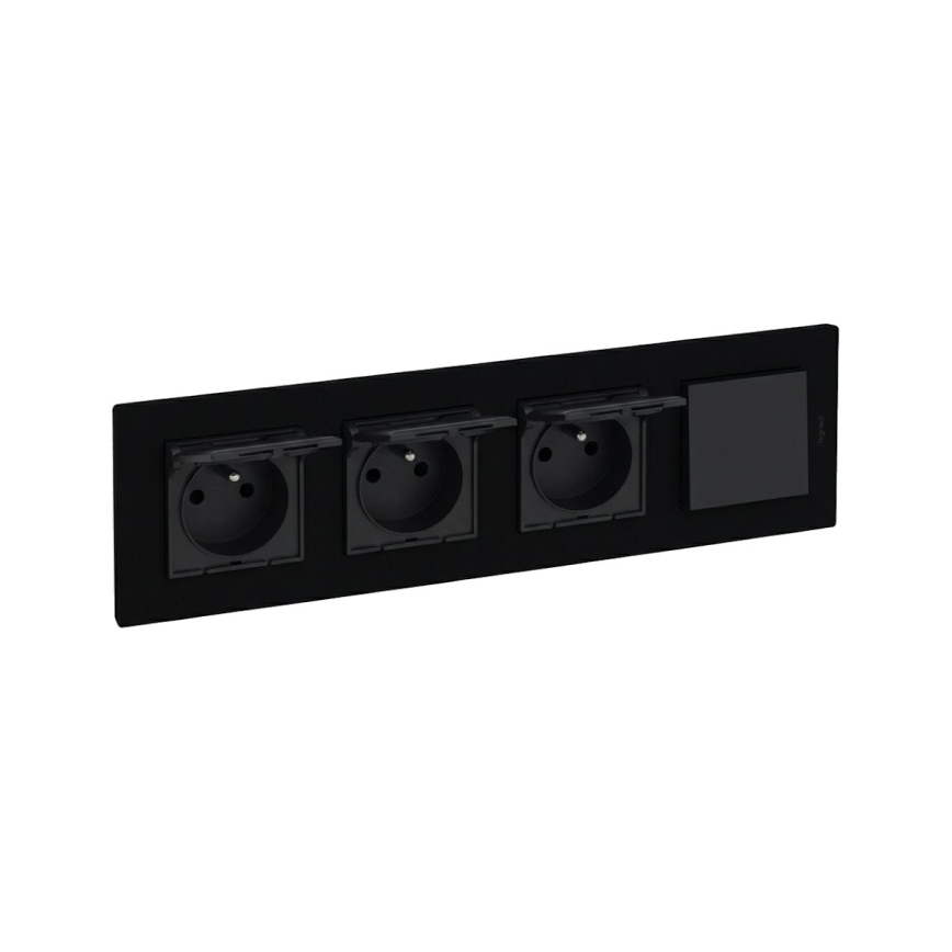 Legrand - Prise triple pour usage domestique et interrupteur unipolaire n° 1 avec cadre NILOE STEP 250V noir