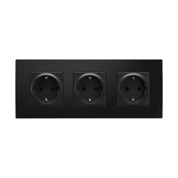 Legrand - Prise triple SCHUKO pour usage domestique avec cadre NILOE 250V noire