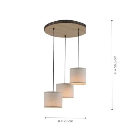 Leuchten Direkt 11236-79 - Suspension filaire BARK 3xE27/40W/230V bois