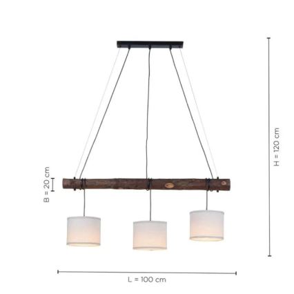 Leuchten Direkt 11238-79 - Suspension filaire BARK 3xE27/40W/230V bois