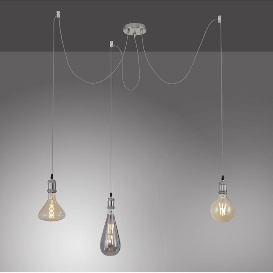 Leuchten Direkt 13571-55 - Suspension filaire DIY 3xE27/60W/230V araignée chrome mat
