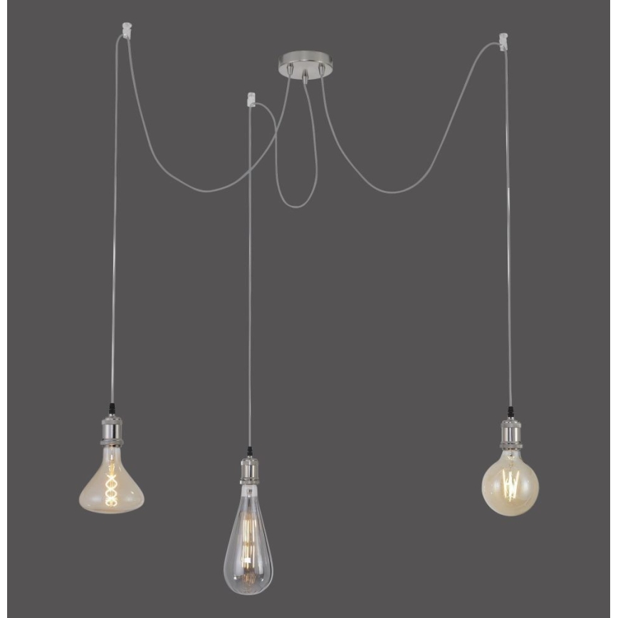 Leuchten Direkt 13571-55 - Suspension filaire DIY 3xE27/60W/230V araignée chrome mat
