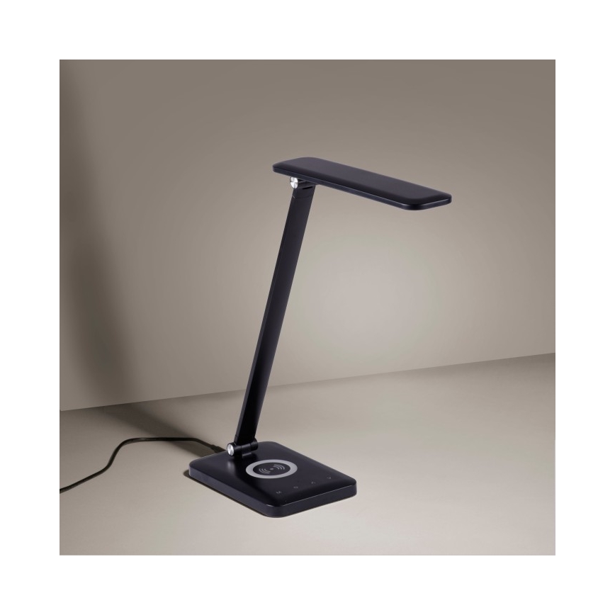 Leuchten Direkt 14415-18 - Lampe de table à intensité variable avec chargeur sans fil LED FLORENTINA LED/5W/230V 3000-5000K noire + USB
