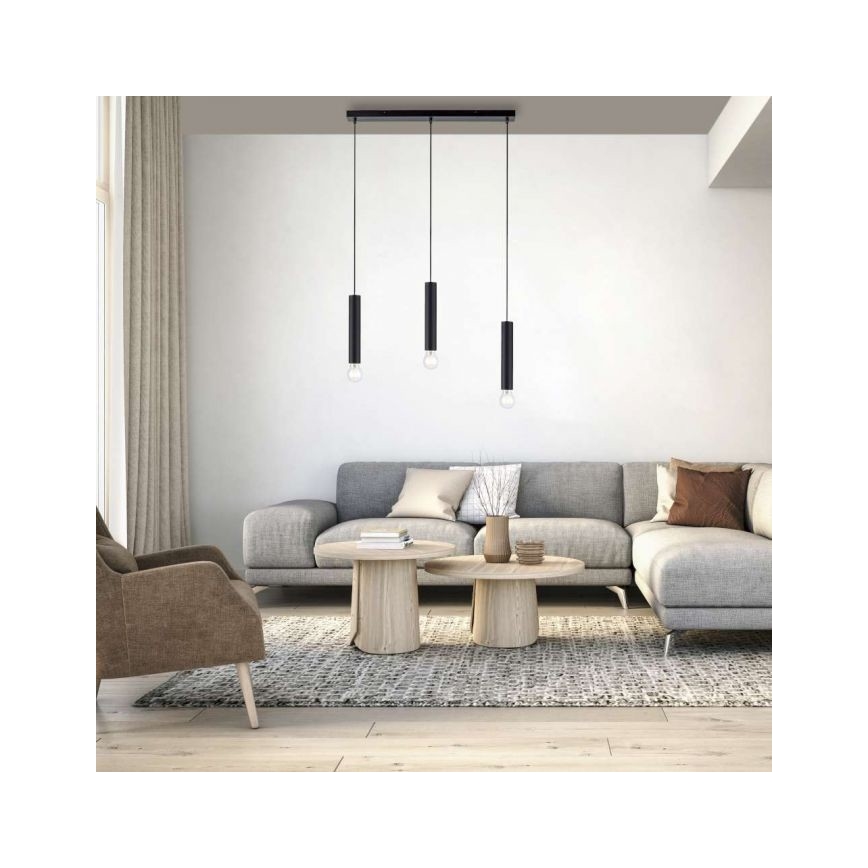 Leuchten Direkt 15618-18 - Suspension filaire BRUNA 3xE27/60W/230V noir