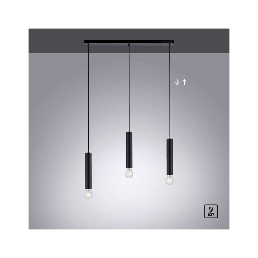 Leuchten Direkt 15618-18 - Suspension filaire BRUNA 3xE27/60W/230V noir