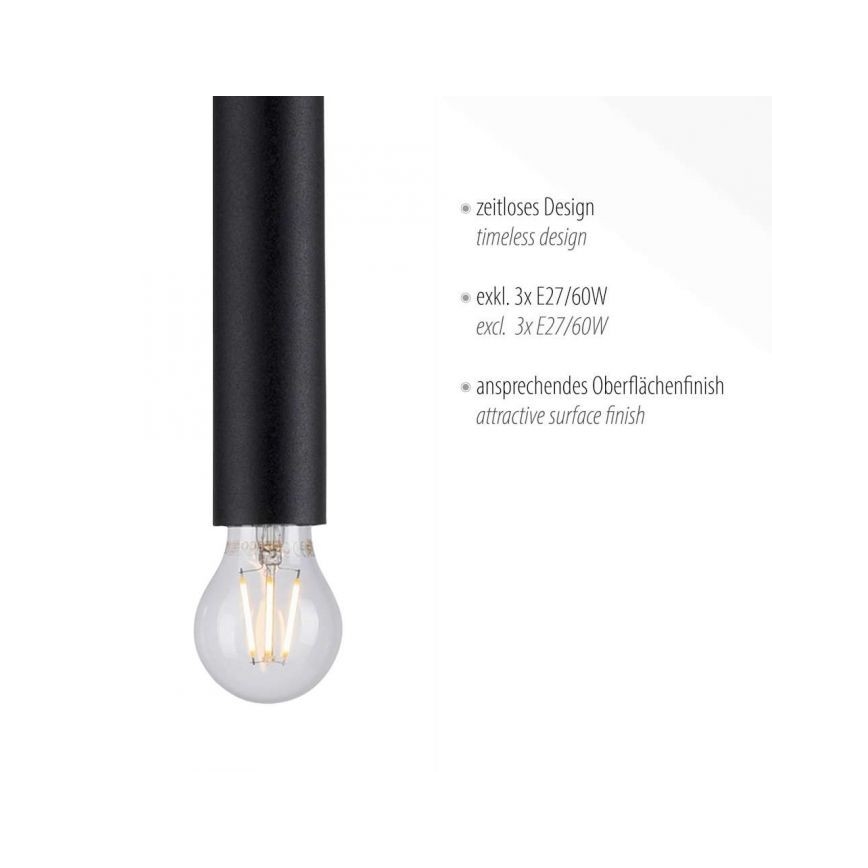 Leuchten Direkt 15618-18 - Suspension filaire BRUNA 3xE27/60W/230V noir