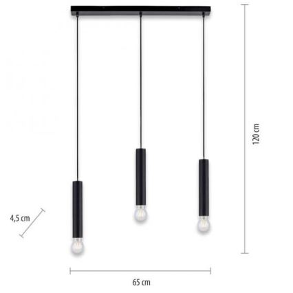 Leuchten Direkt 15618-18 - Suspension filaire BRUNA 3xE27/60W/230V noir