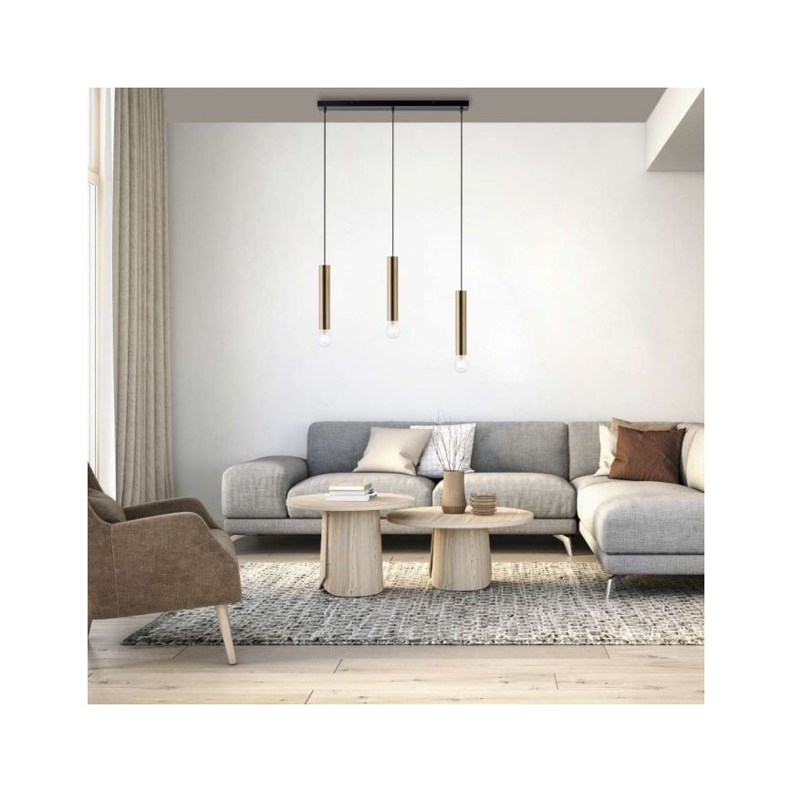 Leuchten Direkt 15618-60 - Suspension filaire BRUNA 3xE27/60W/230V laiton