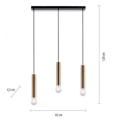 Leuchten Direkt 15618-60 - Suspension filaire BRUNA 3xE27/60W/230V laiton