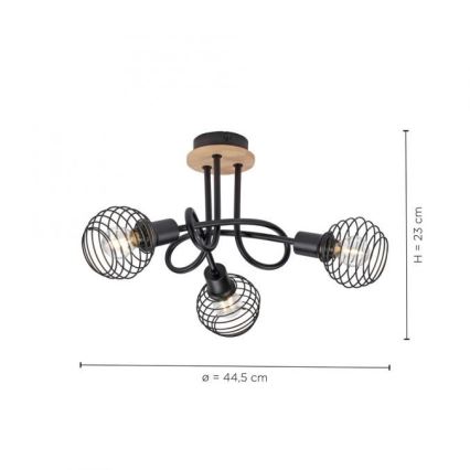 Leuchten Direkt 15923-79 - Plafonnier EUGEN 3xE14/40W/230V chêne