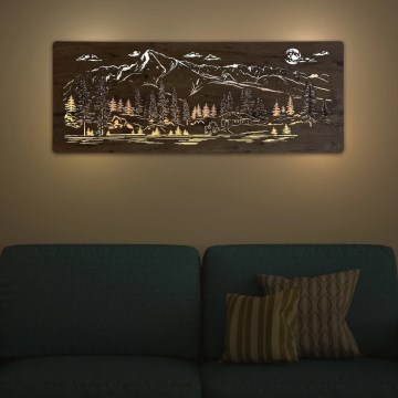 Li-Go 23521/OVL/DUB3 - Décoration murale LED dimmable/10W/5V 30000 mAh 130x50 cm chêne/Chalet de montagne