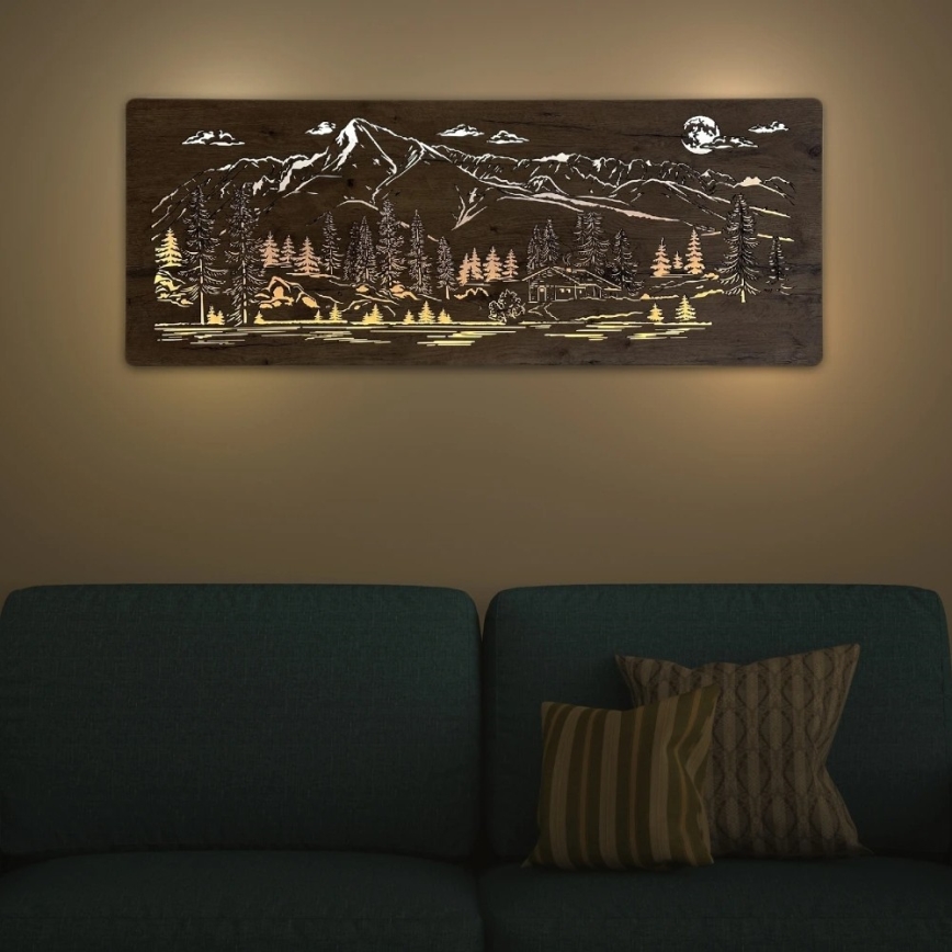 Li-Go 23521/OVL/DUB3 - Décoration murale LED dimmable/10W/5V 30000 mAh 130x50 cm chêne/Chalet de montagne