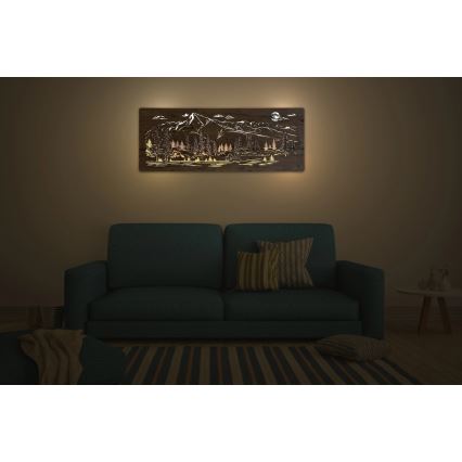 Li-Go 23521/OVL/DUB3 - Décoration murale LED dimmable/10W/5V 30000 mAh 130x50 cm chêne/Chalet de montagne