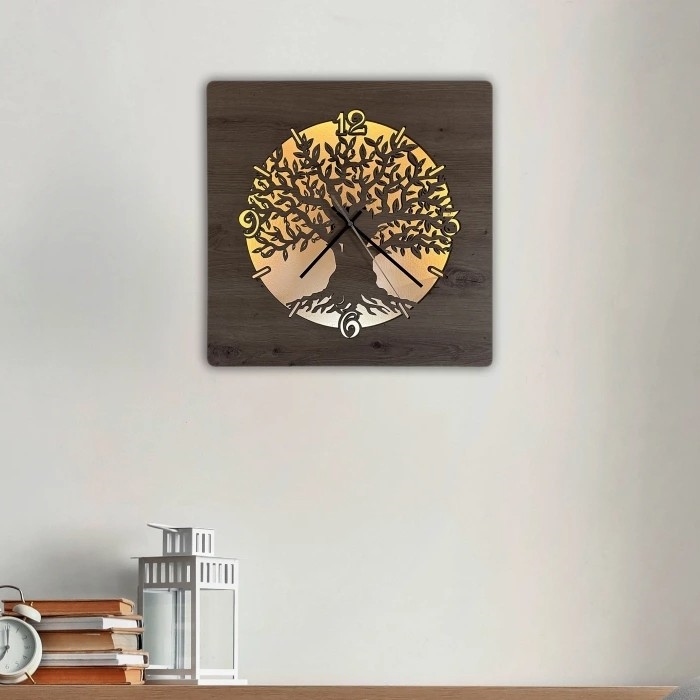 Li-Go 23537/DUB2 - Horloge LED à intensité réglable LED/10W/5V 20000 mAh 42x42 cm chêne/olivier en cercle + télécommande