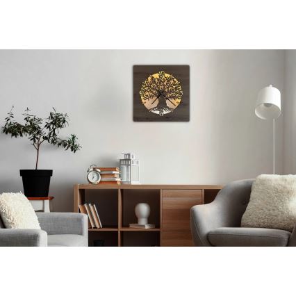 Li-Go 23537/DUB2 - Horloge LED à intensité réglable LED/10W/5V 20000 mAh 42x42 cm chêne/olivier en cercle + télécommande