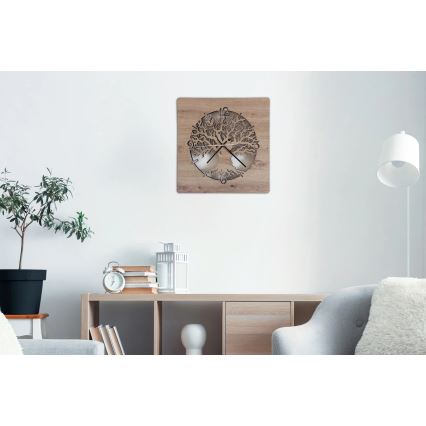 Li-Go 23537/DUB2 - Horloge LED à intensité réglable LED/10W/5V 20000 mAh 42x42 cm chêne/olivier en cercle + télécommande