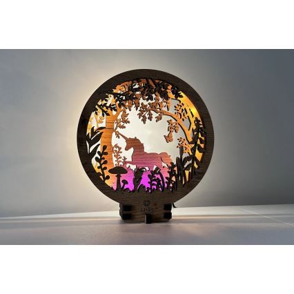 Li-Go 23568/DUB2 - Lampe décorative de table LED dimmable 12W/230V 20x22 cm chêne/licorne