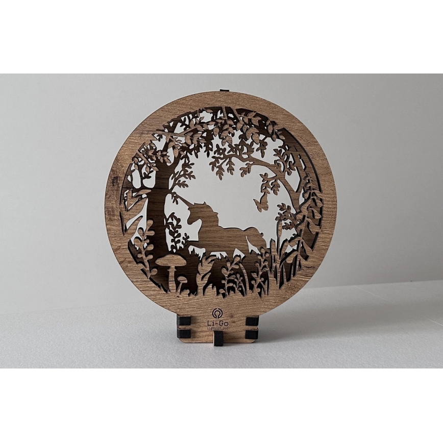 Li-Go 23568/DUB2 - Lampe décorative de table LED dimmable LED/12W/230V 20x22 cm chêne/licorne