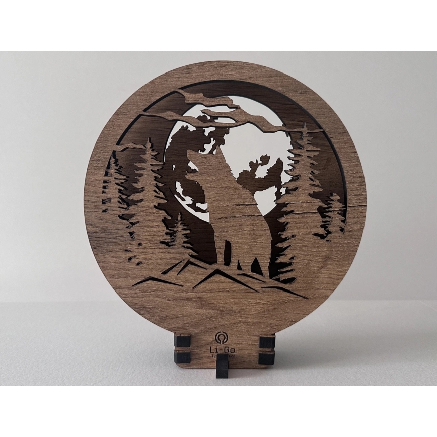 Li-Go 23574/DUB2 - Lampe de table décorative LED dimmable/12W/230V 20x22 cm chêne/Loup et lune