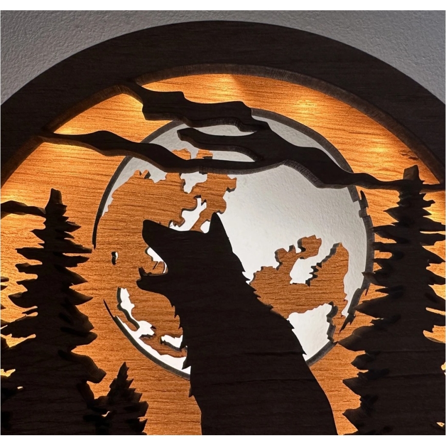 Li-Go 23574/DUB2 - Lampe de table décorative LED dimmable/12W/230V 20x22 cm chêne/Loup et lune