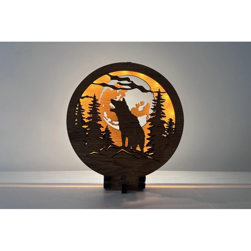 Li-Go 23574/DUB2 - Lampe décorative de table LED à intensité variable LED/12W/230V 20x22 cm chêne/Loup et lune