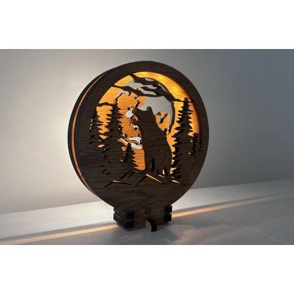 Li-Go 23574/DUB2 - Lampe décorative de table LED à intensité variable LED/12W/230V 20x22 cm chêne/Loup et lune