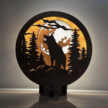 Li-Go 23574/DUB2 - Lampe décorative de table LED à intensité variable LED/12W/230V 20x22 cm chêne/Loup et lune