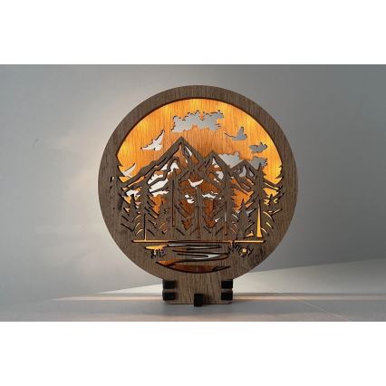 Li-Go 23583/DUB2 - Lampe décorative de table dimmable LED/12W/230V 20x22 cm chêne/Montagnes et forêt