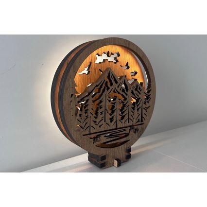 Li-Go 23583/DUB2 - Lampe décorative de table dimmable LED/12W/230V 20x22 cm chêne/Montagnes et forêt